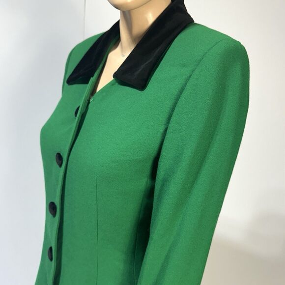 Kasper ASL Vintage Green Blazer Coat Dress Size 8 Velour Collar & Cuffs NWT - Picture 4 of 15